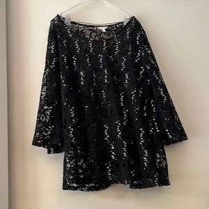 Women’s semi sheer, black and silver top size 3X